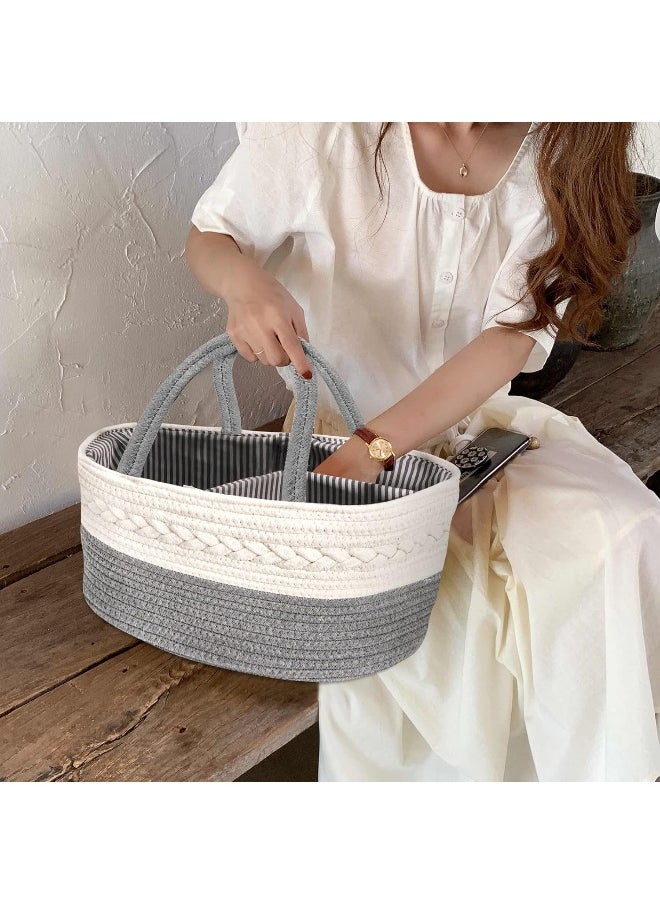Maliton Diaper Caddy Organizer - Cotton Rope, Rustic, Grey, Baby Products, Nursery Storage, Changing Table, Baby Shower Gifts
