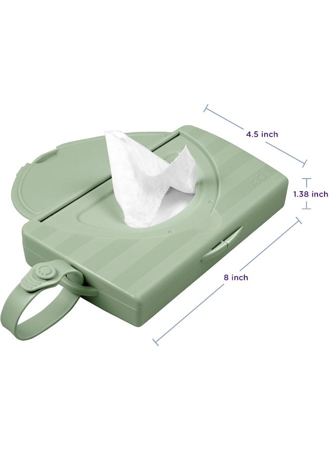 Ubbi On-The-Go Baby Wipes Dispenser, Portable Wipes Container for Travel, Diaper Bag Accessory Must Have for Newborns, Reusable Wipes Holder, Sage Green