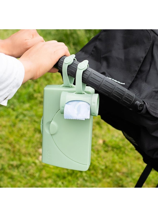 Ubbi On-The-Go Baby Wipes Dispenser, Portable Wipes Container for Travel, Diaper Bag Accessory Must Have for Newborns, Reusable Wipes Holder, Sage Green