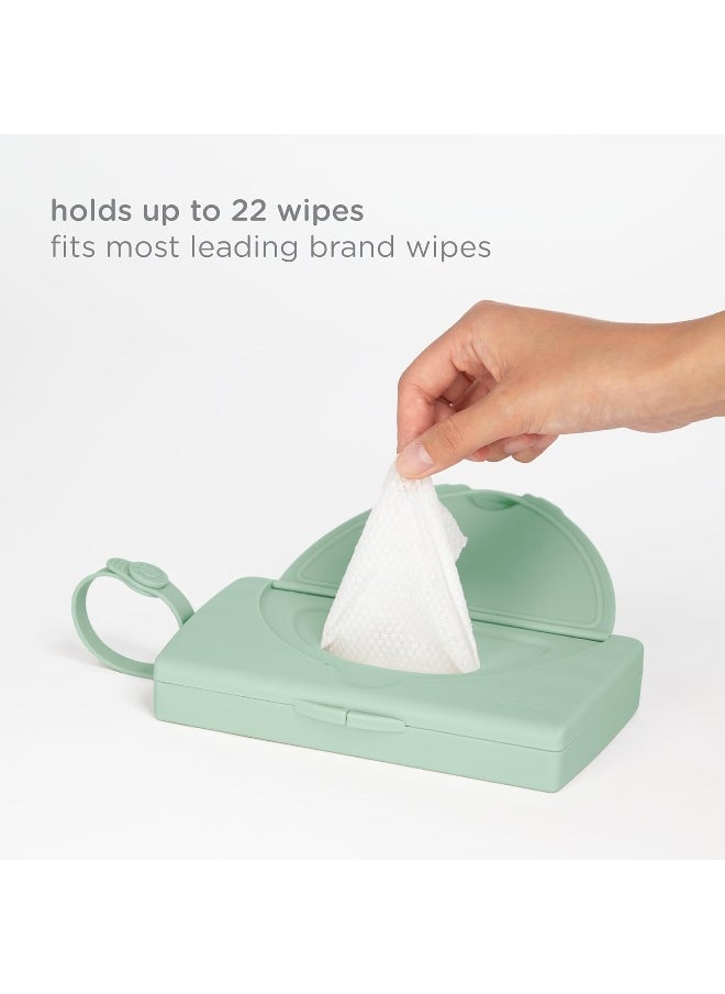 Ubbi On-The-Go Baby Wipes Dispenser, Portable Wipes Container for Travel, Diaper Bag Accessory Must Have for Newborns, Reusable Wipes Holder, Sage Green