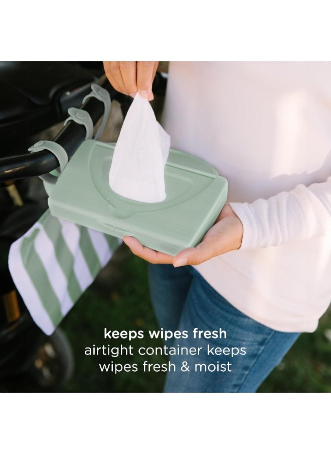 Ubbi On-The-Go Baby Wipes Dispenser, Portable Wipes Container for Travel, Diaper Bag Accessory Must Have for Newborns, Reusable Wipes Holder, Sage Green
