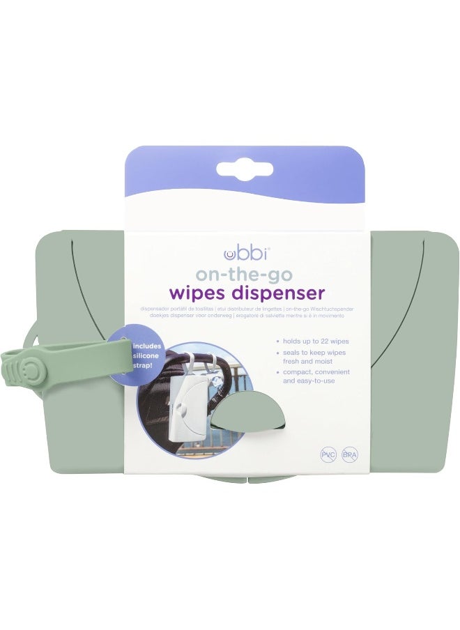 Ubbi On-The-Go Baby Wipes Dispenser, Portable Wipes Container for Travel, Diaper Bag Accessory Must Have for Newborns, Reusable Wipes Holder, Sage Green