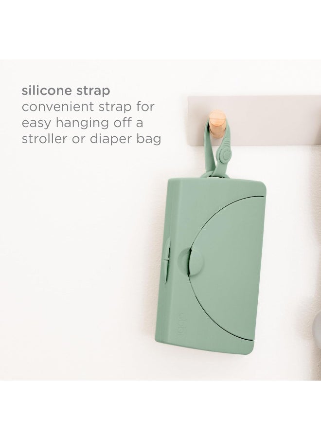 Ubbi On-The-Go Baby Wipes Dispenser, Portable Wipes Container for Travel, Diaper Bag Accessory Must Have for Newborns, Reusable Wipes Holder, Sage Green