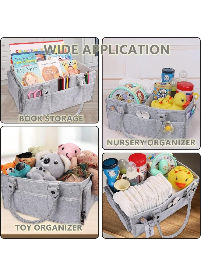 XUANGUO Baby Diaper Caddy Organizer with Handle Gender Neutral Baby Stuff Large Nursery Storage Bin Basket Portable Tote Bag Car Organizer Newborn Essentials Baby Registry Must Haves Item Grey
