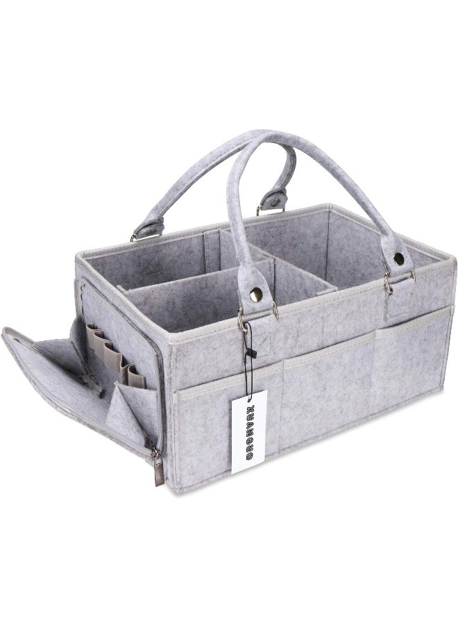 XUANGUO Baby Diaper Caddy Organizer with Handle Gender Neutral Baby Stuff Large Nursery Storage Bin Basket Portable Tote Bag Car Organizer Newborn Essentials Baby Registry Must Haves Item Grey