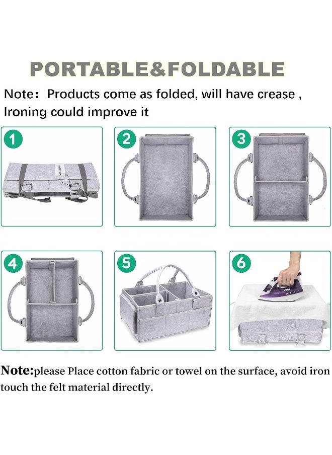 XUANGUO Baby Diaper Caddy Organizer with Handle Gender Neutral Baby Stuff Large Nursery Storage Bin Basket Portable Tote Bag Car Organizer Newborn Essentials Baby Registry Must Haves Item Grey
