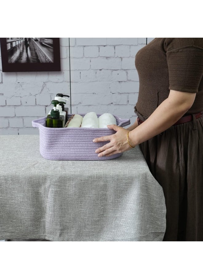 XUANGUO Woven Cotton Rope Storage Basket with Handles for Organizing Shelves Closet Small Cat Dog Pet Toy Baskets Box Bin Decorative Rectangle Baby Nursery basket Gift basket Empty