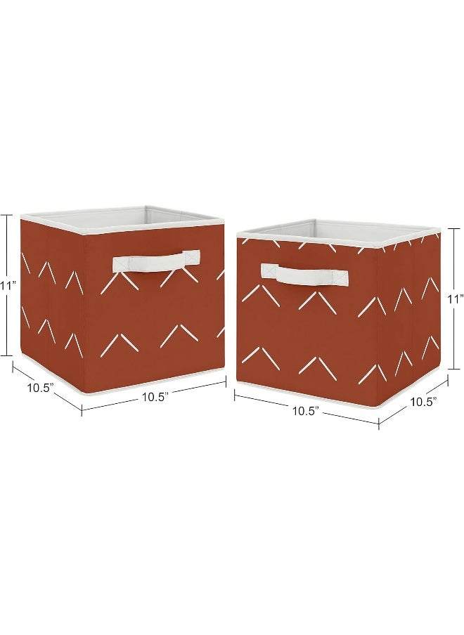Boho Arrow Foldable Fabric Storage Cube Bins Boxes Organizer Toys Baby Kids - Set of 2 - Ivory Burnt Orange Rust Farmhouse Southwest Shabby Chic Bohemian Diamond Tuft Collection