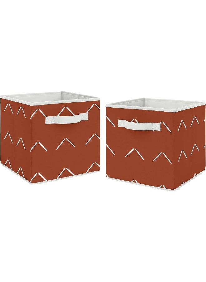 Boho Arrow Foldable Fabric Storage Cube Bins Boxes Organizer Toys Baby Kids - Set of 2 - Ivory Burnt Orange Rust Farmhouse Southwest Shabby Chic Bohemian Diamond Tuft Collection