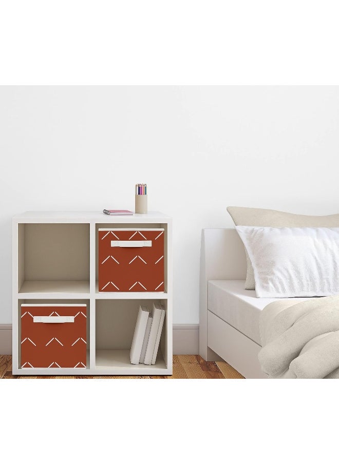 Boho Arrow Foldable Fabric Storage Cube Bins Boxes Organizer Toys Baby Kids - Set of 2 - Ivory Burnt Orange Rust Farmhouse Southwest Shabby Chic Bohemian Diamond Tuft Collection