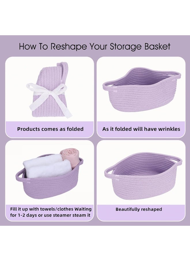 XUANGUO Small Woven Basket Cute Oval Cotton Rope Gifts Basket with Handle Empty Baby Wicker Storage Basket Nursery Box Bin Kids Organizer Cat Dog Toy Basket Easter Basket Light Purple Lavendor