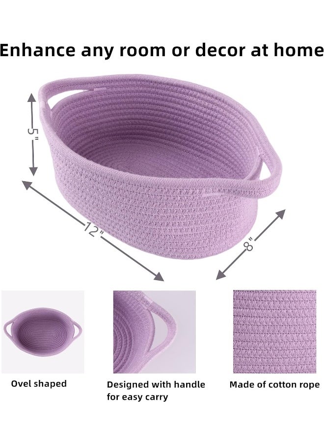XUANGUO Small Woven Basket Cute Oval Cotton Rope Gifts Basket with Handle Empty Baby Wicker Storage Basket Nursery Box Bin Kids Organizer Cat Dog Toy Basket Easter Basket Light Purple Lavendor