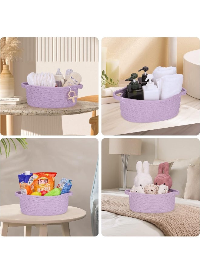 XUANGUO Small Woven Basket Cute Oval Cotton Rope Gifts Basket with Handle Empty Baby Wicker Storage Basket Nursery Box Bin Kids Organizer Cat Dog Toy Basket Easter Basket Light Purple Lavendor