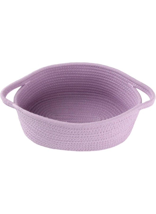 XUANGUO Small Woven Basket Cute Oval Cotton Rope Gifts Basket with Handle Empty Baby Wicker Storage Basket Nursery Box Bin Kids Organizer Cat Dog Toy Basket Easter Basket Light Purple Lavendor