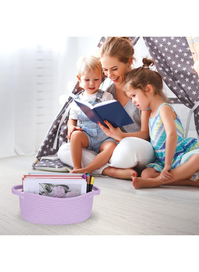 XUANGUO Small Woven Basket Cute Oval Cotton Rope Gifts Basket with Handle Empty Baby Wicker Storage Basket Nursery Box Bin Kids Organizer Cat Dog Toy Basket Easter Basket Light Purple Lavendor