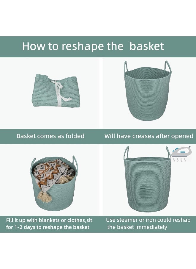 XUANGUO Cotton Rope Laundry Basket Hamper for Clothes Woven Storage Basket for Living Room Bedroom Boho Tall Rope Baskets for Blanket Toys Pillow Towels Baby Nursery Hamper Bin Large light green