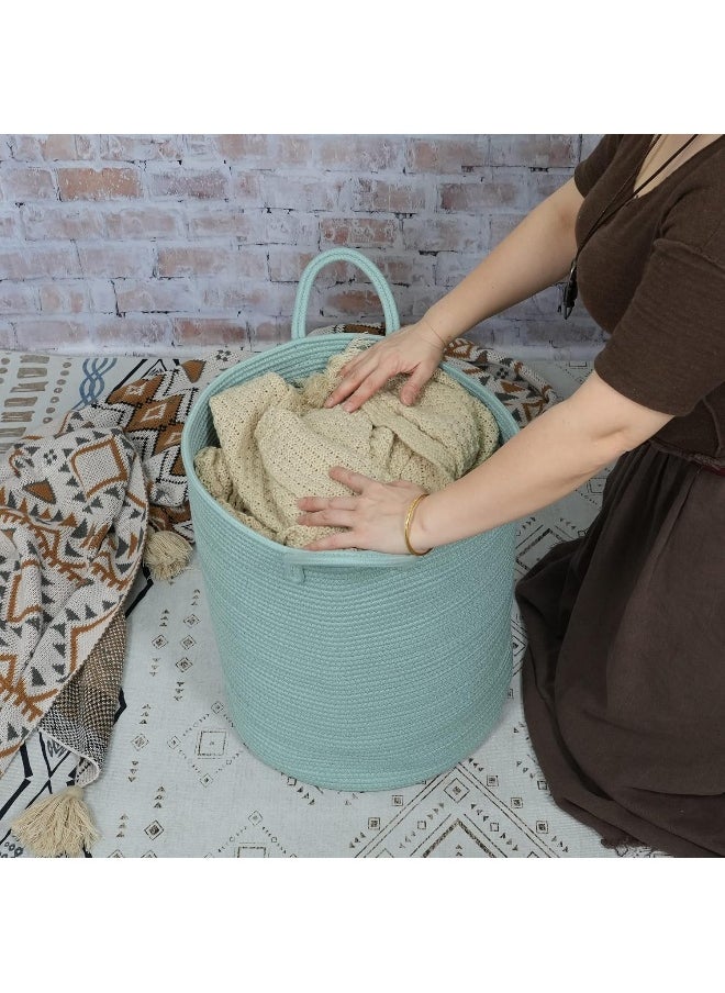 XUANGUO Cotton Rope Laundry Basket Hamper for Clothes Woven Storage Basket for Living Room Bedroom Boho Tall Rope Baskets for Blanket Toys Pillow Towels Baby Nursery Hamper Bin Large light green