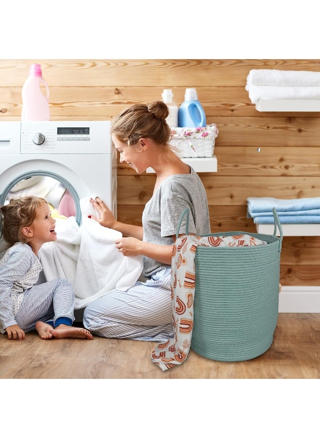 XUANGUO Cotton Rope Laundry Basket Hamper for Clothes Woven Storage Basket for Living Room Bedroom Boho Tall Rope Baskets for Blanket Toys Pillow Towels Baby Nursery Hamper Bin Large light green