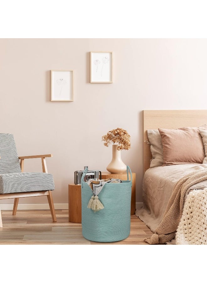 XUANGUO Cotton Rope Laundry Basket Hamper for Clothes Woven Storage Basket for Living Room Bedroom Boho Tall Rope Baskets for Blanket Toys Pillow Towels Baby Nursery Hamper Bin Large light green