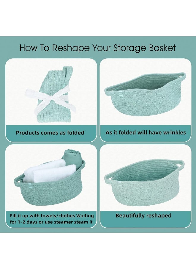 XUANGUO Small Woven Basket Cute Oval Cotton Rope Gifts Basket with Handle Empty Baby Wicker Storage Basket Nursery Box Bin Kids Organizer Cat Dog Toy Basket Easter Basket Light Green