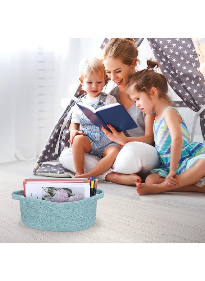 XUANGUO Small Woven Basket Cute Oval Cotton Rope Gifts Basket with Handle Empty Baby Wicker Storage Basket Nursery Box Bin Kids Organizer Cat Dog Toy Basket Easter Basket Light Green