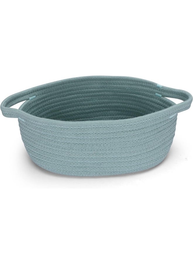 XUANGUO Small Woven Basket Cute Oval Cotton Rope Gifts Basket with Handle Empty Baby Wicker Storage Basket Nursery Box Bin Kids Organizer Cat Dog Toy Basket Easter Basket Light Green
