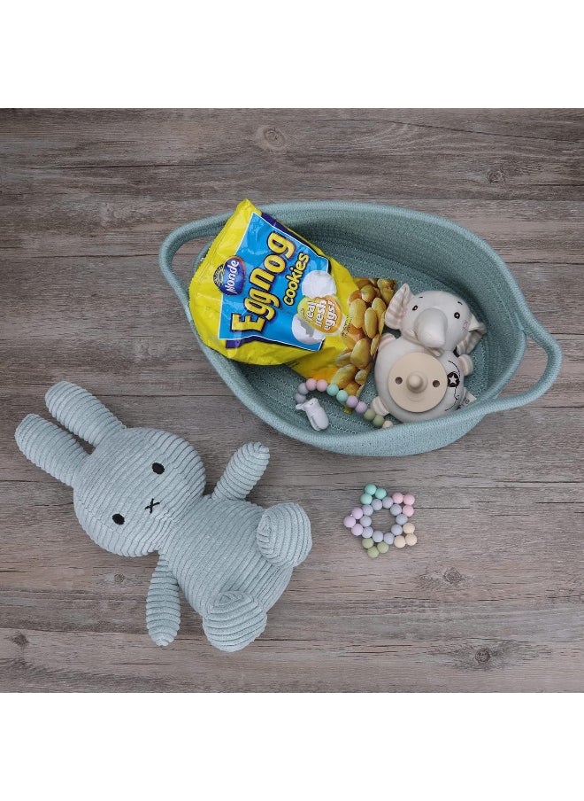 XUANGUO Small Woven Basket Cute Oval Cotton Rope Gifts Basket with Handle Empty Baby Wicker Storage Basket Nursery Box Bin Kids Organizer Cat Dog Toy Basket Easter Basket Light Green