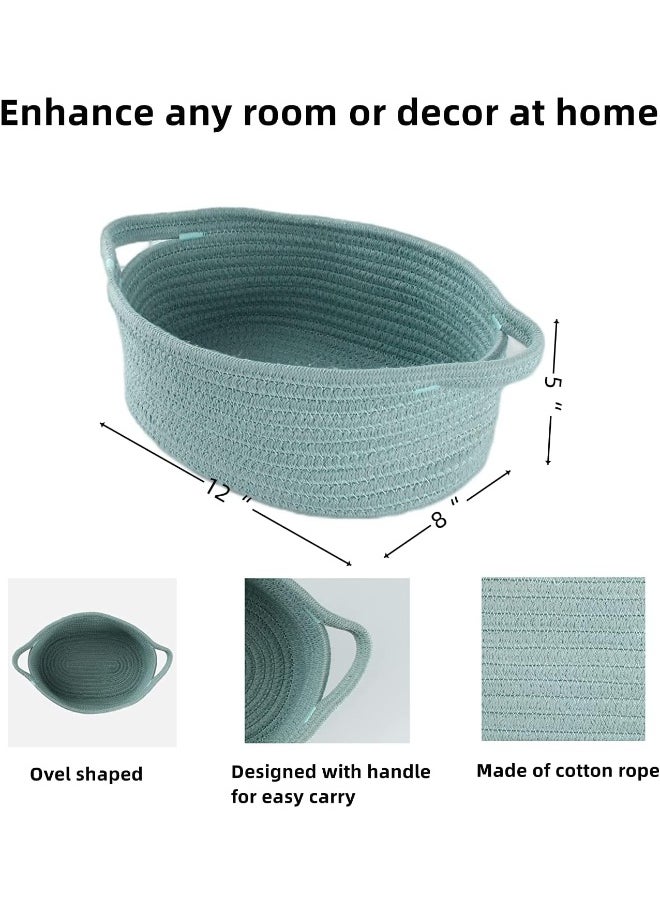 XUANGUO Small Woven Basket Cute Oval Cotton Rope Gifts Basket with Handle Empty Baby Wicker Storage Basket Nursery Box Bin Kids Organizer Cat Dog Toy Basket Easter Basket Light Green