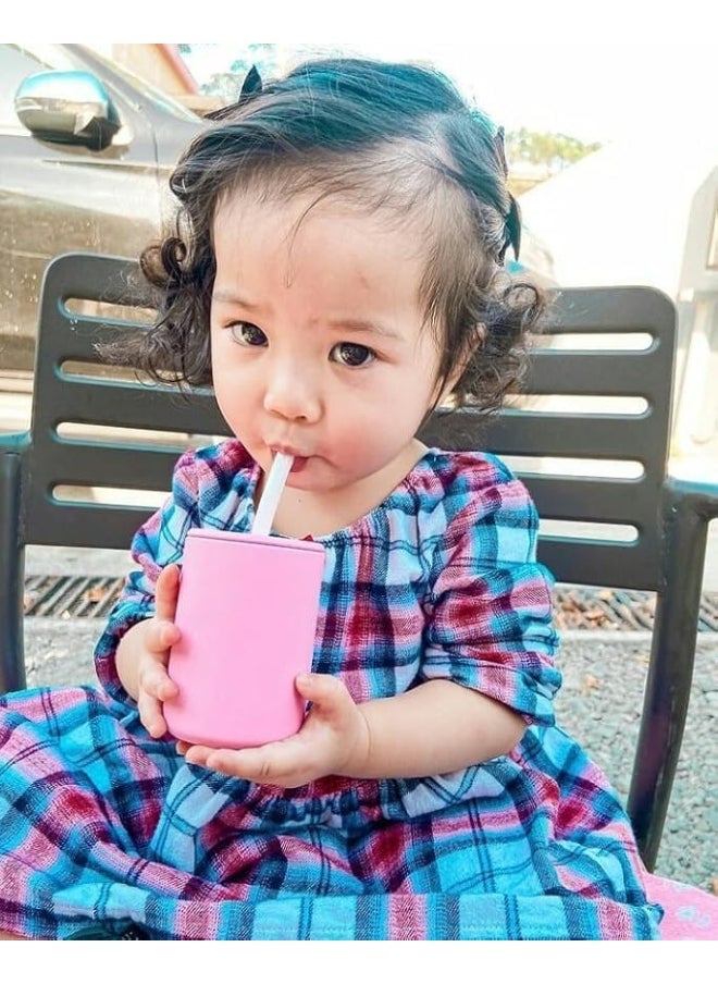 Avanchy Silicone Training Sippy Cup with Straw Lid – Tiny Cup for Babies 6+ Months to Toddlers 1 Year Old – 5 oz Infant Water Cup for Baby Led Weaning, Blue