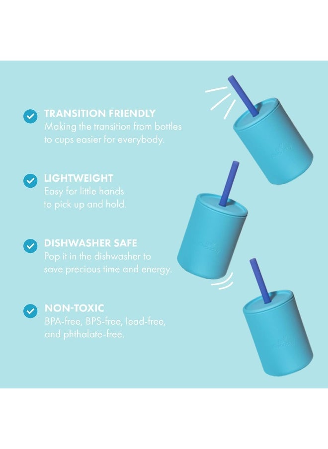 Avanchy Silicone Training Sippy Cup with Straw Lid – Tiny Cup for Babies 6+ Months to Toddlers 1 Year Old – 5 oz Infant Water Cup for Baby Led Weaning, Blue