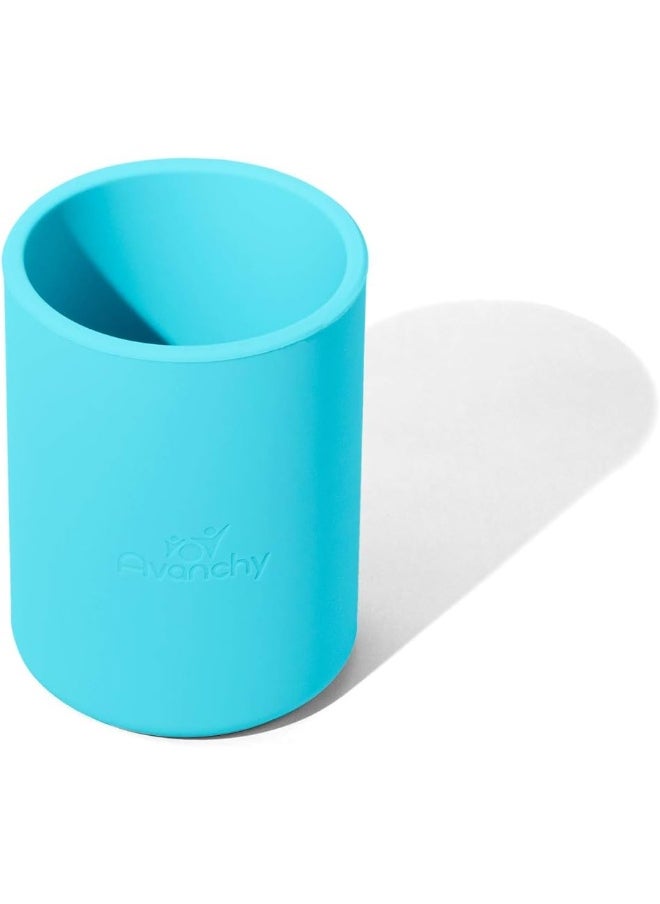 Avanchy Silicone Training Sippy Cup with Straw Lid – Tiny Cup for Babies 6+ Months to Toddlers 1 Year Old – 5 oz Infant Water Cup for Baby Led Weaning, Blue