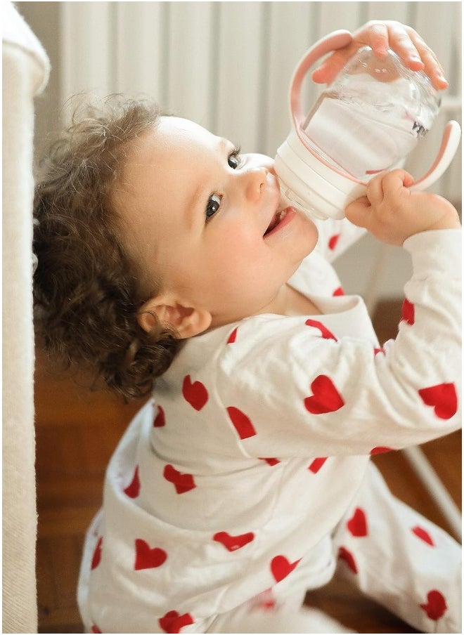 Béaba 2-in-1 Bottle to Sippy Learning Sippy Cup with Bottle and Soft Silicone Spout, 7 oz (Rose)