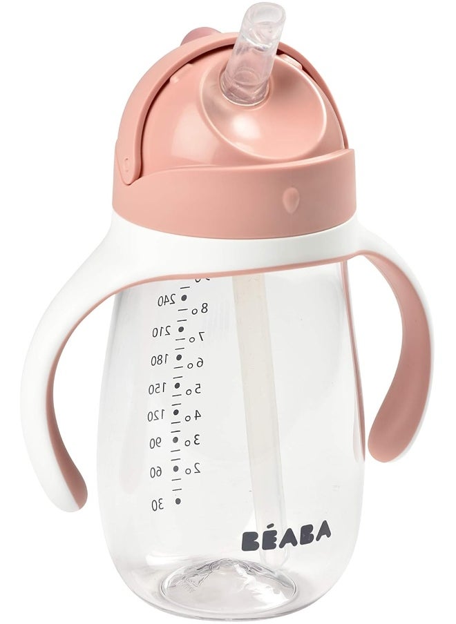 Béaba Straw Sippy Cup, Sippy Cup with Removable Handles, Sippy Cup with Straw, Baby Straw Cup, Toddler Cup for Toddlers 1-3 Years, Toddler Straw Cups, 8+ months, 10 oz, Rose