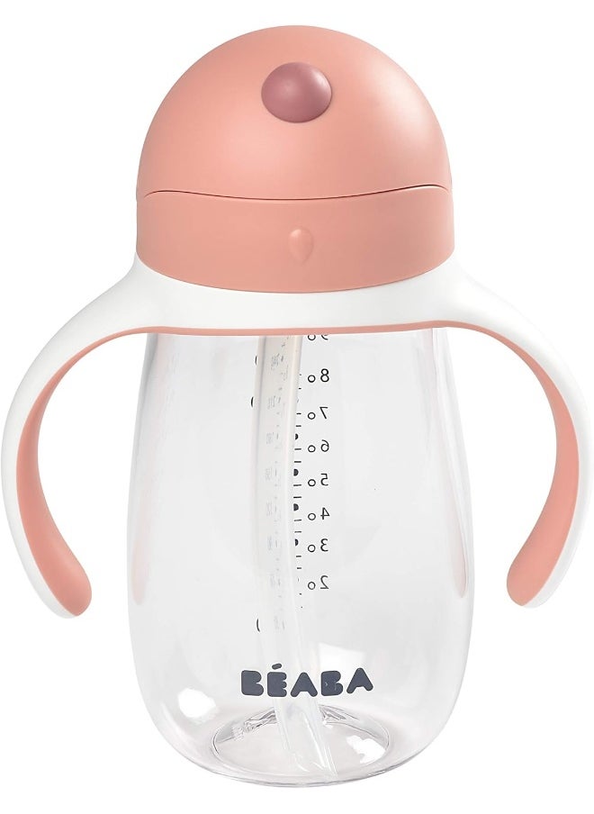 Béaba Straw Sippy Cup, Sippy Cup with Removable Handles, Sippy Cup with Straw, Baby Straw Cup, Toddler Cup for Toddlers 1-3 Years, Toddler Straw Cups, 8+ months, 10 oz, Rose