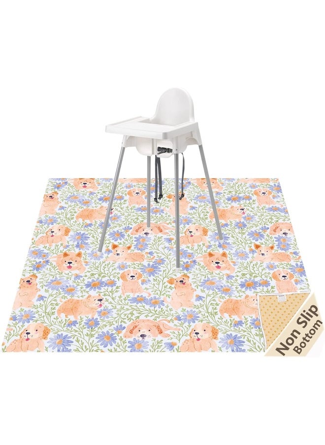 WOMUMON Splat Mat for Under High Chair/Arts/Crafts, Waterproof and Anti-Slip Splash Mat Floor Protector, Washable Highchair Floor Mat, 51 Inch Reusable Messy Mat and Baby Feeding Table Cloth