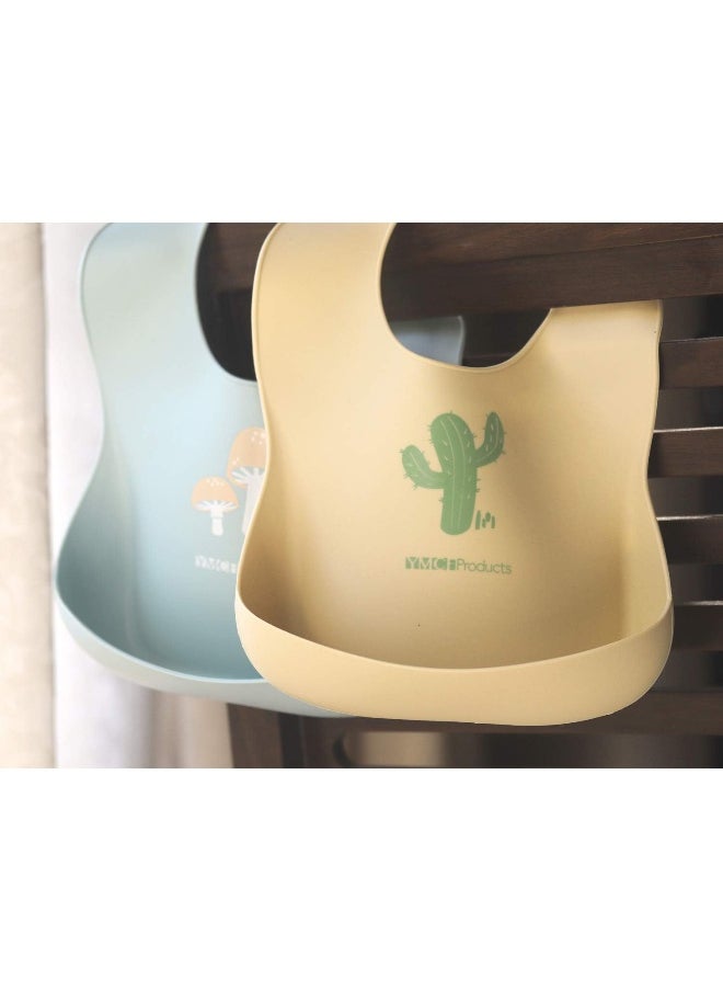 YMCF Products 2-Pack Waterproof Silicone Baby Bib Light Weight Comfortable Easy Wipe Clean