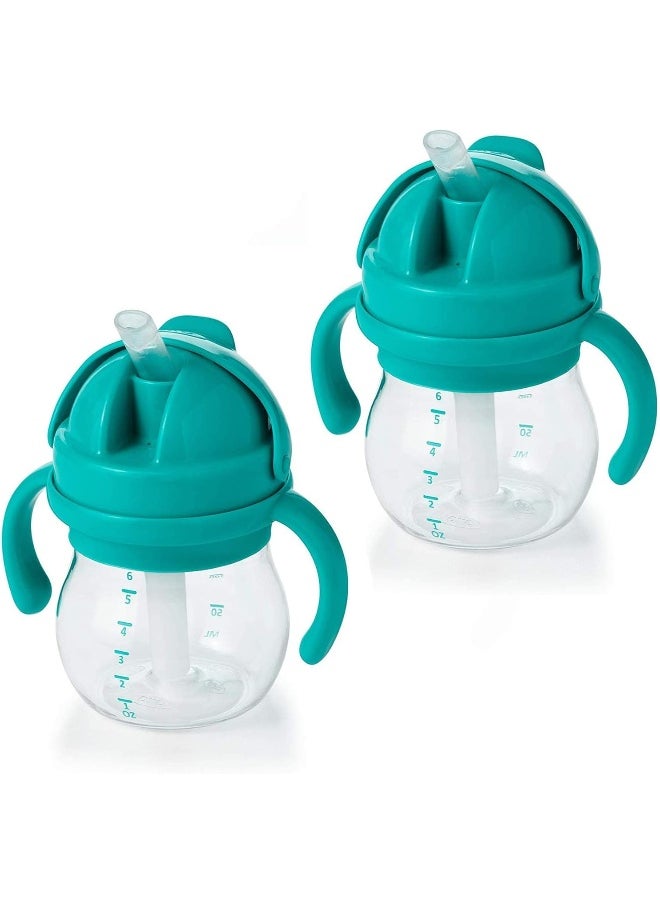 OXO Tot Transitions Straw Cup with Removable Handles, Teal, 6 Ounce (2 Pack)