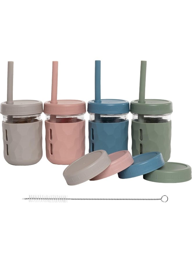 WeeSprout Glass Cups With Lids & Straws, Spill-resistant Cups for Toddlers & Kids