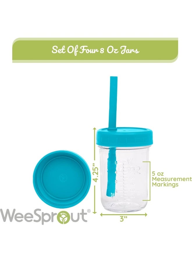 WeeSprout Glass Cups With Lids & Straws, Spill-resistant Cups for Toddlers & Kids