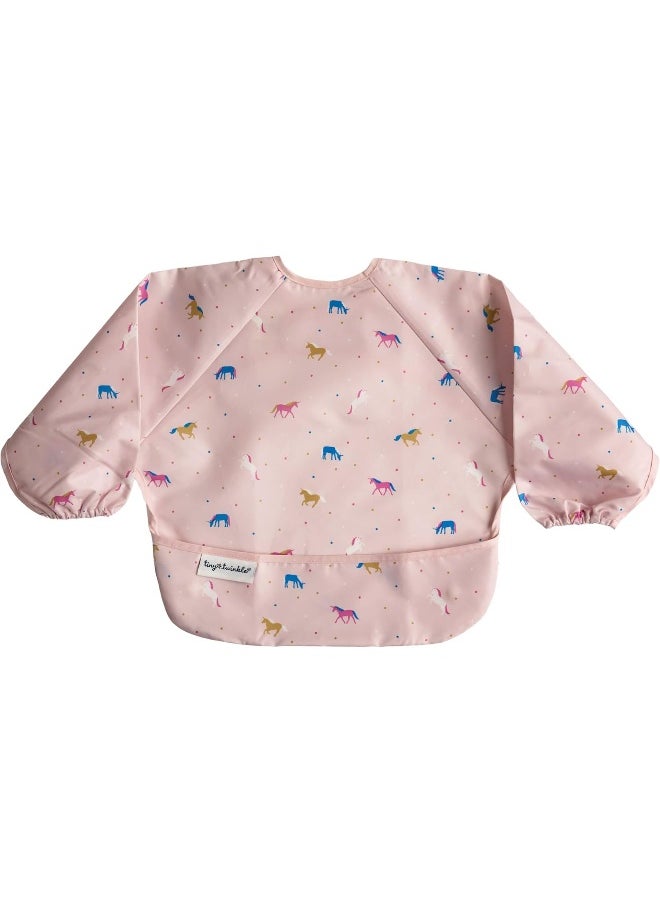 Tiny Twinkle Mess Proof Baby Bib, Cute Full Sleeve Bib Outfit, Waterproof Bibs for Toddlers, Machine Washable, Tug Proof, Baby Smock for Eating, Long Sleeve (Unicorn Confetti, Small 6-24 Months)