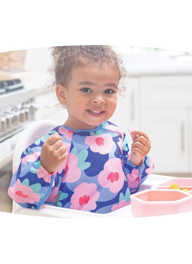 Tiny Twinkle - Modern Full Sleeve Baby Bib, Blue Floral, One Size