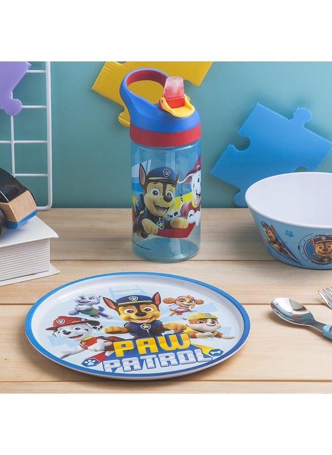 Zak Designs PAW Patrol Dinnerware 5 Piece Set Includes Plate, Bowl, Water Bottle, and Utensil Tableware, Non-BPA, Made of Durable Material and Perfect for Kids (Chase, Marshall, Rubble, Skye)