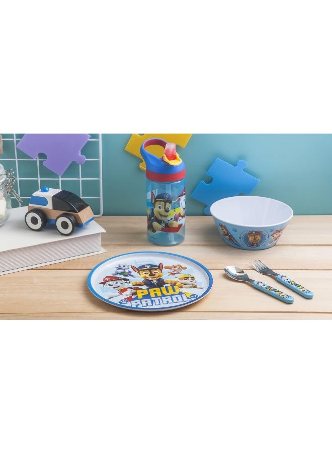 Zak Designs PAW Patrol Dinnerware 5 Piece Set Includes Plate, Bowl, Water Bottle, and Utensil Tableware, Non-BPA, Made of Durable Material and Perfect for Kids (Chase, Marshall, Rubble, Skye)