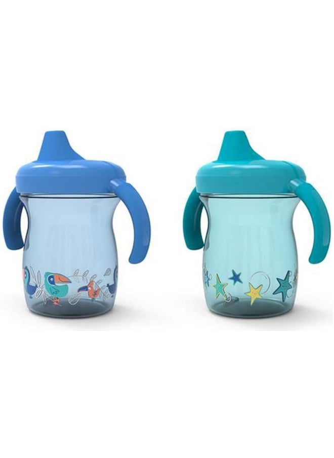 NUK First Essentials Fun Grips Soft Spout Trainer Cup, 7 oz. (2 Count (Pack of 1), Blue&Green)