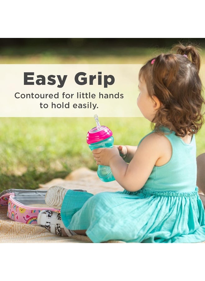 Nuby 3 Piece No-Spill Easy Grip Cup with Flex Straw, Clik It Lock Feature, Girl, 10 Ounce
