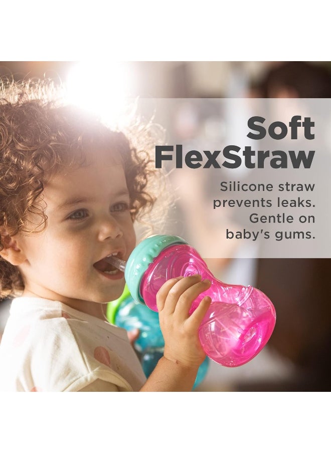 Nuby 3 Piece No-Spill Easy Grip Cup with Flex Straw, Clik It Lock Feature, Girl, 10 Ounce