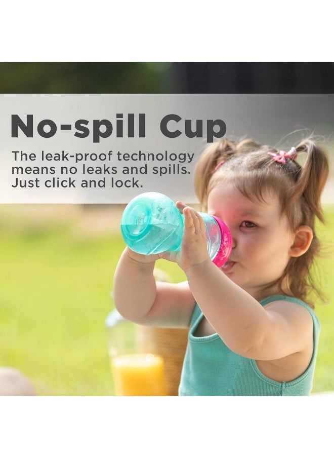 Nuby 3 Piece No-Spill Easy Grip Cup with Flex Straw, Clik It Lock Feature, Girl, 10 Ounce