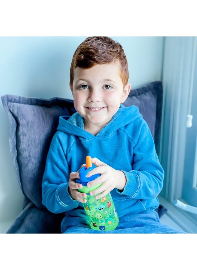 Nuby 2 Pack Iridescent Flip-it Kids On-The-Go Printed Water Bottle with Bite Proof Hard Straw