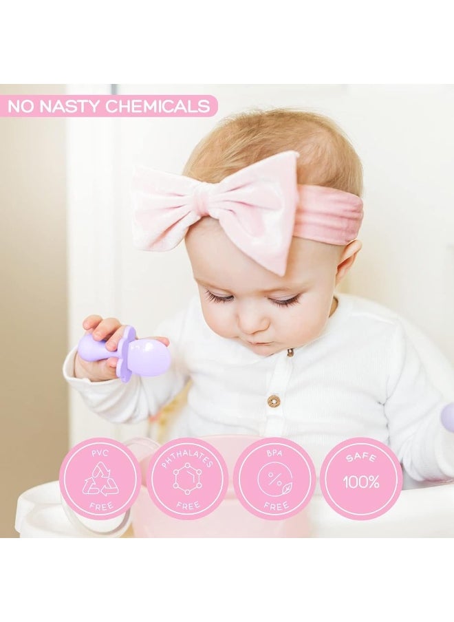Grabease Baby Spoons Baby Led Weaning Supplies Toddler Forks Feeding, BPA-Free & Phthalate-Free for & Toddler, 2 Sets, Blush and Lavender - Training Utensils - Self Feeding Spoon
