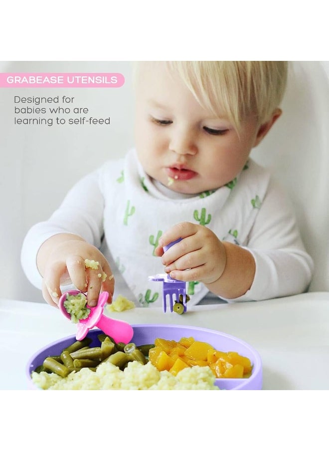 Grabease Baby Spoons Baby Led Weaning Supplies Toddler Forks Feeding, BPA-Free & Phthalate-Free for & Toddler, 2 Sets, Blush and Lavender - Training Utensils - Self Feeding Spoon